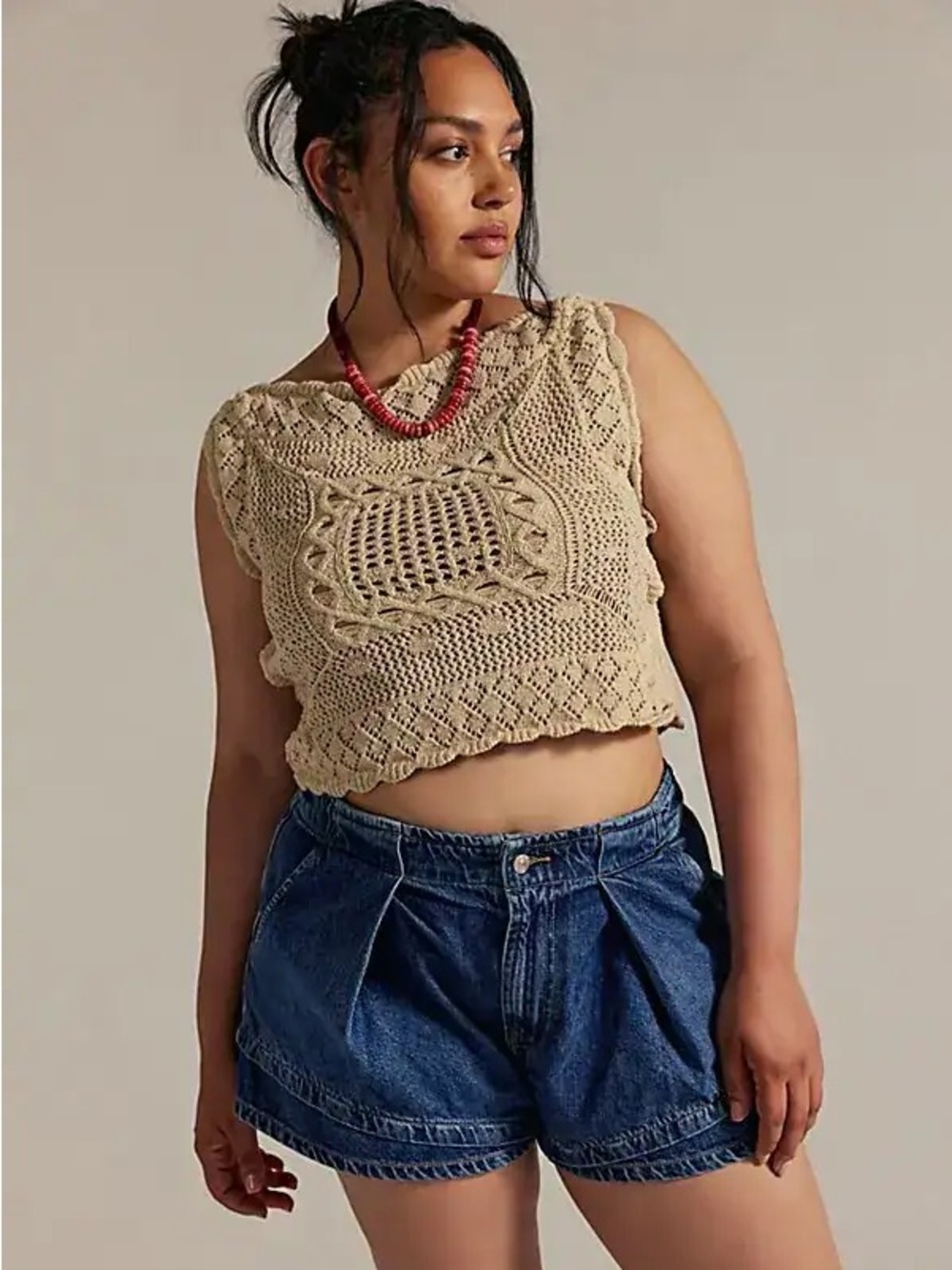 Free People We The Free Crvy Low Ryder Denim Jean Shorts Pleated Size 30 10